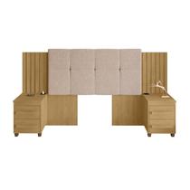 Cabeceira Casal Extensível com 2 Mesas de Apoio Ripado e Estofado Cinamomo Suíça - RV Móveis