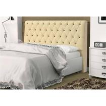 Cabeceira Casal King 195cm Para Cama Box Lady Suede Bege Botões - SA Móveis