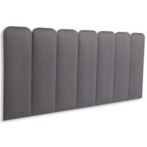Cabeceira Casal Kit 7 Placas Modelo Arredondada - Suede Cinza