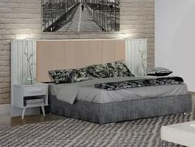 Cabeceira Casal Milano Estofado 2 Mesa de Cabeceira Leifer