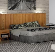 Cabeceira Casal Milano Ripado com 2 Mesa de Cabeceira Leifer