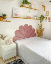 Cabeceira Casal Petalas Luxo Estofada - Veludo Rose - 140x70cm