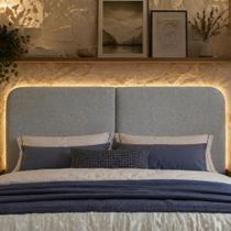 Cabeceira Casal Queen 160 cm Organica Com LED Linho Cabeceira Casal Queen 160 cm Organica Com LED Linho