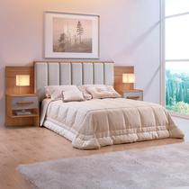 Cabeceira Casal Queen 160 cm Ripada 100% MDF Estofada Isis com 02 Mesas de Cabeceira Espresso Móveis