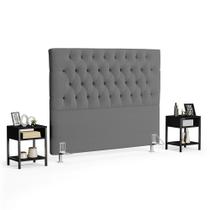 Cabeceira Casal Queen 160cm Cristal Bouclê Cinza e 2 Mesas Laterais Plaza LC1 Preto - Mpozenato Cabeceira Casal Queen 160cm Cristal Bouclê Cinza e 2 Mesas Laterais Plaza LC1 Preto - Mpozenato