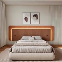 Cabeceira Casal Queen 272cm com Led 3000k e Tomadas 100% Mdf Padrão Planejados Mabel Marrom Castanho