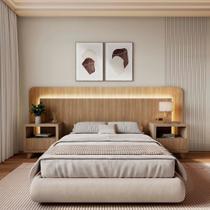 Cabeceira Casal Queen com 2 Mesas de Cabeceira Led 3000k e Tomadas 100% Mdf Mabel