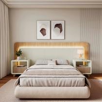 Cabeceira Casal Queen com 2 Mesas de Cabeceira Led 3000k e Tomadas 100% Mdf Mabel