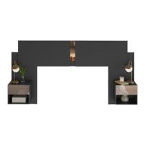 Cabeceira Casal/queen Com Espelhos E 2 Mesas De Cabeceira 232cm Multimóveis Mp4326 Preto Preto
