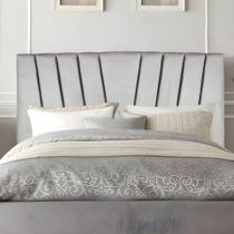 Cabeceira Casal Queen Size Cama Estofada 160 Cm Emma Linho Cinza Claro