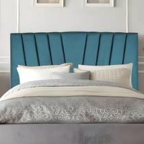 Cabeceira Casal Queen Size Cama Estofada 160 Cm Emma Suede Azul Turquesa