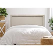 Cabeceira Casal Reta Luxo 140x60 material sintético Off White - Tachas Fumê Cabeceira Casal Reta Luxo 140x60 material sintético Off White - Tachas Fumê