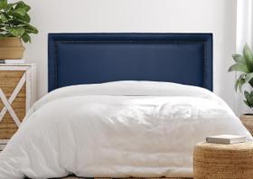 Cabeceira Casal Reta Luxo 140x60 Sintético Azul - Tachas Fumê Cabeceira Casal Reta Luxo 140x60 Sintético Azul - Tachas Fumê