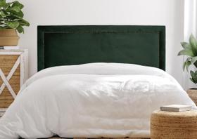 Cabeceira Casal Reta Luxo 140x60 Veludo Verde - Tachas Fumê Cabeceira Casal Reta Luxo 140x60 Veludo Verde - Tachas Fumê