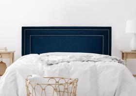Cabeceira Casal Reta Luxo Dupla 140x60 Suede Azul - Tachas Prata