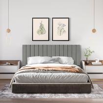Cabeceira Casal Ripada Palito Suspensa Moderna para Quarto - 140 CM - Cinza material sintético