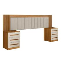 Cabeceira Casal Valência Estofada Extensível com Mesa de Cabeceira Império Cinamomo Off White