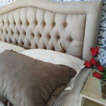 Cabeceira Casal Vintage Ponta Curvada Linho 140 X 120 / Cor: Bege / Tamanho: Casal