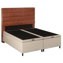 Cabeceira com Base Box Baú Casal Queen 158x198cm Hit ID5 Corano Bege/material sintético Camel - Mpozenato