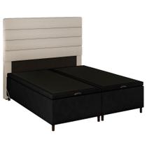 Cabeceira com Base Box Baú Casal Queen 158x198cm Hit ID5 Linho Cru/Suede Preto - Mpozenato