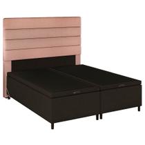 Cabeceira com Base Box Baú Casal Queen 158x198cm Hit ID5 Linho Rosê/Suede Marrom - Mpozenato