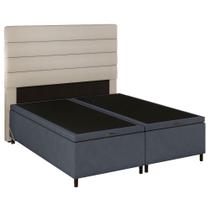 Cabeceira com Base Box Baú Casal Queen 158x198cm Hit ID5 Suede Cinza/Linho Cru - Mpozenato