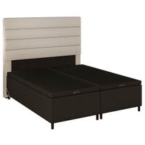 Cabeceira com Base Box Baú Casal Queen 158x198cm Hit ID5 Suede Marrom/Linho Cru - Mpozenato