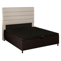 Cabeceira com Base Cama Box Baú Casal 138x188cm Hit ID5 Corano Marrom/Linho Cru - Mpozenato