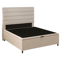 Cabeceira com Base Cama Box Baú Casal 138x188cm Hit ID5 Suede Bege/Linho Cru - Mpozenato