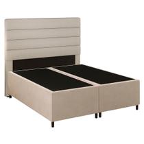 Cabeceira com Base Cama Box Casal Queen 158x198 Hit ID5 Suede Bege/Linho Cru - Mpozenato