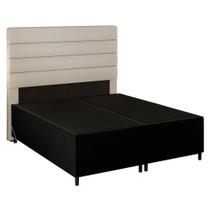 Cabeceira com Base Cama Box Casal Queen 158x198 Hit ID5 Suede Preto/Linho Cru - Mpozenato