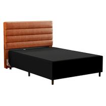 Cabeceira com Base para Cama Box Casal 138x188cm Hit ID5 Corano Preto/material sintético Camel - Mpozenato