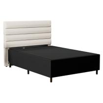 Cabeceira com Base para Cama Box Casal 138x188cm Hit ID5 Linho Cru/Suede Preto - Mpozenato