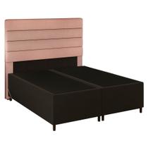 Cabeceira com Base para Cama Box Casal Queen 158x198 Hit ID5 Suede Marrom/Linho Rosê - Mpozenato