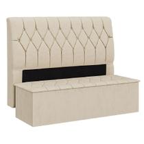 Cabeceira com Calçadeira Baú Istambul para Cama Box Queen de 160 cm Bege