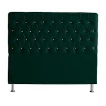 Cabeceira De Cama Box Bella Queen 160 cm Suede Botão Cristal Verde Eli Móveis e Decoração