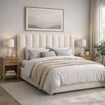 Cabeceira de Cama Box Casal 1,40m Elena Boucle Creme - Mirra Decor