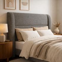 Cabeceira de Cama Box Casal 1,40m Livia Boucle Cinza - Mirra Decor Cabeceira de Cama Box Casal 1,40m Livia Boucle Cinza - Mirra Decor