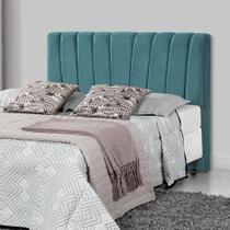 Cabeceira de Cama Box Casal Queen Estofada Americana Premium 160cm Veludo Azul