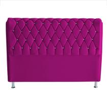 Cabeceira De Cama Box Jully Casal 140 cm Botão Strass Suede Rosa Pink Eli Móveis