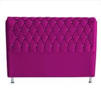 Cabeceira De Cama Box Londres Casal 140 cm Suede Botão de Strass Rosa Pink Eli Móveis e Decoração