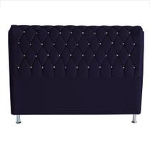 Cabeceira De Cama Box Londres Casal Queen 160 cm Suede Botão de Strass Azul Marinho Eli Móveis e Decoração