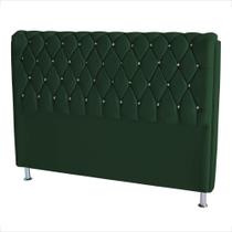 Cabeceira De Cama Box Londres Casal Queen 160 cm Suede Botão de Strass Verde Eli Móveis e Decoração