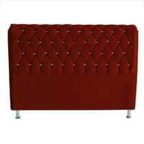 Cabeceira De Cama Box Londres Casal Queen 160 cm Suede Botão de Strass Vermelho Eli Móveis e Decoração