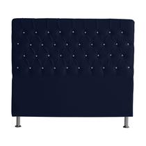 Cabeceira de Cama Box Paris King 195 cm Botão Strass Suede Azul Marinho Do Lar Móveis