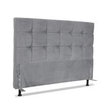 Cabeceira de Cama Box Viúva 128 cm Atlanta Larhome Suede Veludo Cinza claro.