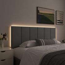 Cabeceira de Cama Casal Queen Com LED 1,60 cm Tecido Linho