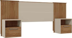 Cabeceira De Cama Extensível 2 Mesas com Gaveta Ripado 140/193 Lucius Casal Queen King Buriti Off White - Caemmun