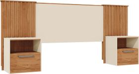 Cabeceira De Cama Extensível 2 Mesas com Gaveta Ripado 140/193 Lucius Freijó/Off White - Caemmun
