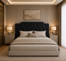 Cabeceira de Casal 160cm Modulada Estofada Sued Preto Premium Luxo Quarto Cabeceira de Casal 160cm Modulada Estofada Sued Preto Premium Luxo Quarto